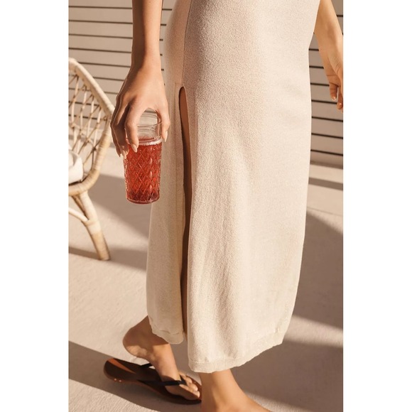 Anthropologie NEW Cream Metallic Knit Side-Slit Midi Skirt - Size‎ Large - Picture 5 of 11